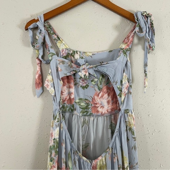 Yumi Kim Tinley Dress Blue Pink Floral Tie Strap Ruffle Midi Dress 10 Wedding - Picture 6 of 13
